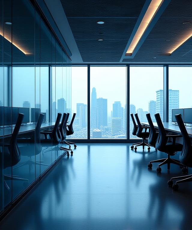 Sophisticated corporate office in Delhi, India reflecting high-tech financial precision